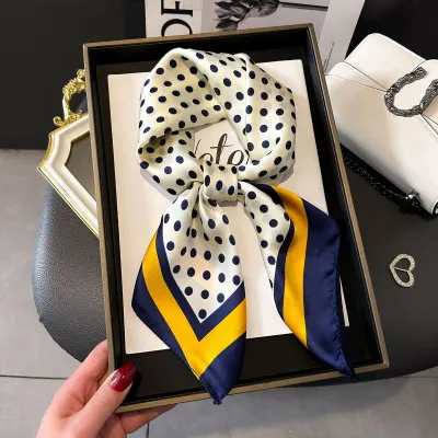 Women Fashion Stripe Letter Floral Print Square Silk Scarf 70x70cm