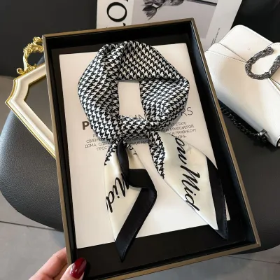 Women Fashion Stripe Letter Floral Print Square Silk Scarf 70x70cm