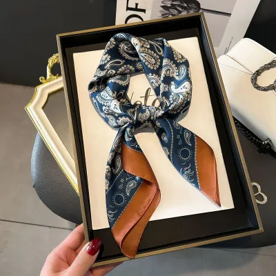 Women Fashion Stripe Letter Floral Print Square Silk Scarf 70x70cm