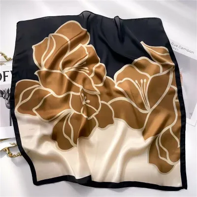 Women Simple Stripe Floral Pony Print Square Silk Scarf