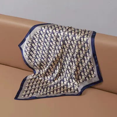 Women Simple Stripe Floral Pony Print Square Silk Scarf