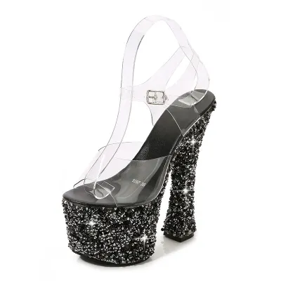 Nightclub Pole Dance Women's Sexy Sequins Waterproof Platform High Heel Sandals