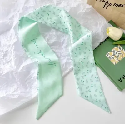 Women Double-Layer Satin Diamond Long Ribbon Scarf