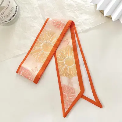 Women Double-Layer Satin Diamond Long Ribbon Scarf
