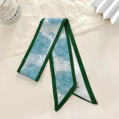 Women Double-Layer Satin Diamond Long Ribbon Scarf