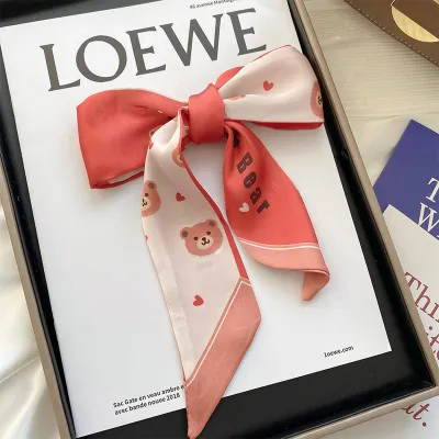 Women Double-Layer Satin Diamond Long Ribbon Scarf