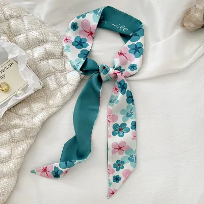 Women Double-Layer Satin Diamond Long Ribbon Scarf