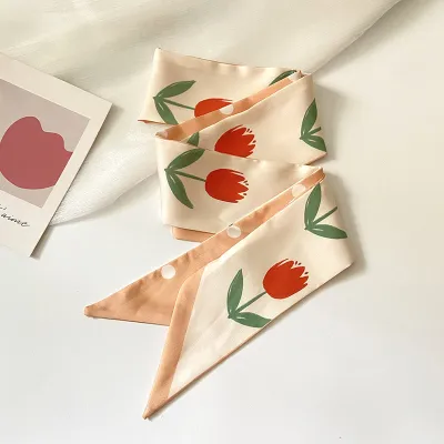 Women Double-Layer Satin Diamond Long Ribbon Scarf