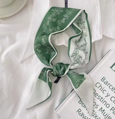 Women Double-Layer Satin Diamond Long Ribbon Scarf