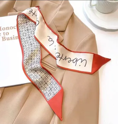 Women Double-Layer Satin Diamond Long Ribbon Scarf