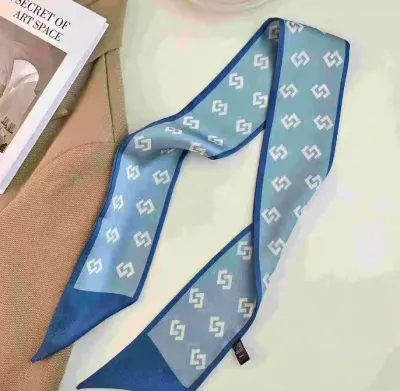 Women Double-Layer Satin Diamond Long Ribbon Scarf