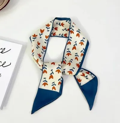Women Double-Layer Satin Diamond Long Ribbon Scarf
