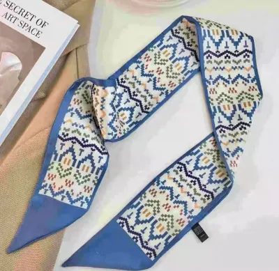 Women Double-Layer Satin Diamond Long Ribbon Scarf