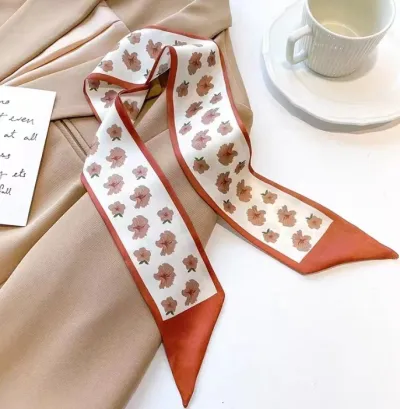 Women Double-Layer Satin Diamond Long Ribbon Scarf
