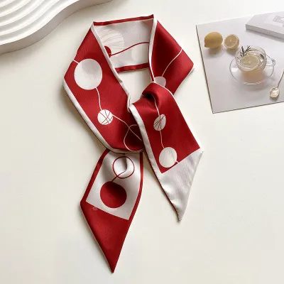 Women Double-Layer Satin Diamond Long Ribbon Scarf