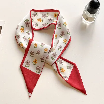 Women Double-Layer Satin Diamond Long Ribbon Scarf
