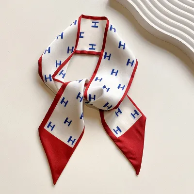 Women Double-Layer Satin Diamond Long Ribbon Scarf