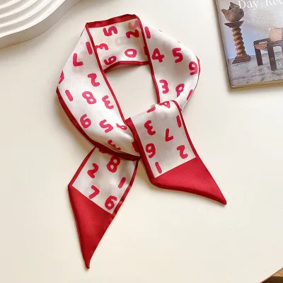 Women Double-Layer Satin Diamond Long Ribbon Scarf