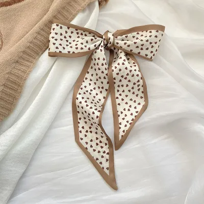 Women Double-Layer Satin Diamond Long Ribbon Scarf