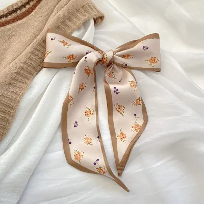 Women Double-Layer Satin Diamond Long Ribbon Scarf