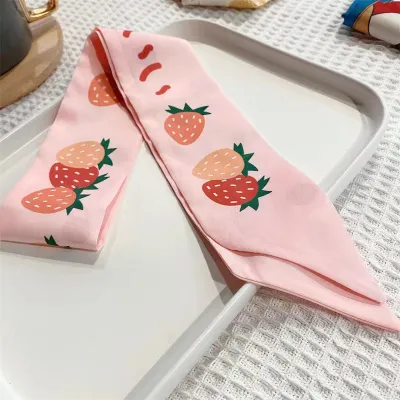 Women Double-Layer Satin Diamond Long Ribbon Scarf