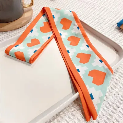 Women Double-Layer Satin Diamond Long Ribbon Scarf