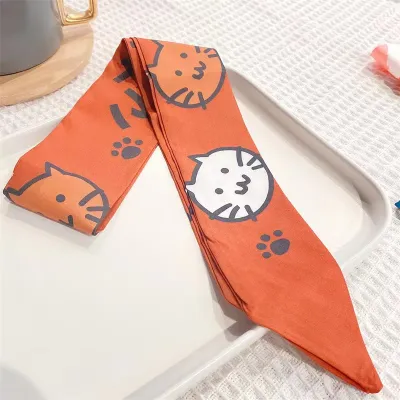 Women Double-Layer Satin Diamond Long Ribbon Scarf