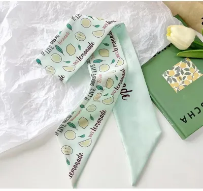 Women Double-Layer Satin Diamond Long Ribbon Scarf