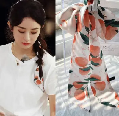 Women Fashion Floral Print Long Ribbon Chiffon Scarf