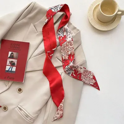 Women Fashion Floral Print Long Ribbon Chiffon Scarf