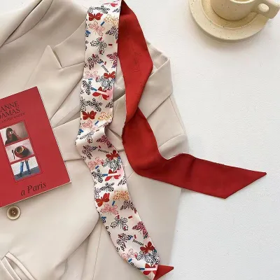 Women Fashion Floral Print Long Ribbon Chiffon Scarf