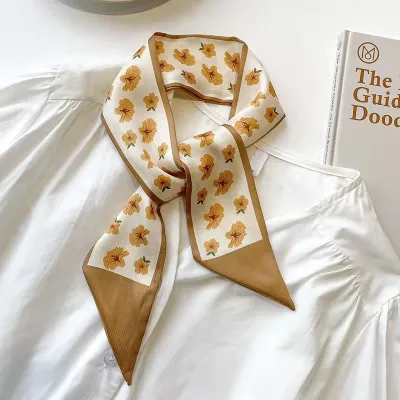 Women Fashion Floral Print Long Ribbon Chiffon Scarf