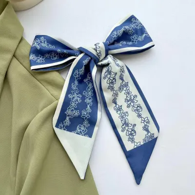 Women Fashion Floral Print Long Ribbon Chiffon Scarf