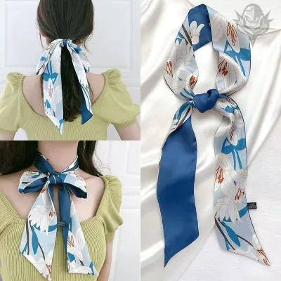 Women Fashion Floral Print Long Ribbon Chiffon Scarf