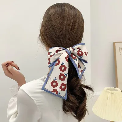 Women Fashion Floral Print Long Ribbon Chiffon Scarf