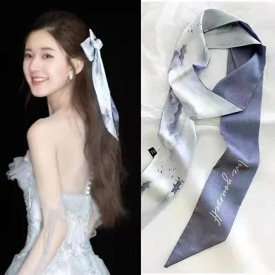 Women Fashion Floral Print Long Ribbon Chiffon Scarf
