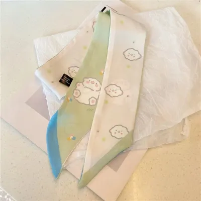 Women Fashion Floral Print Long Ribbon Chiffon Scarf