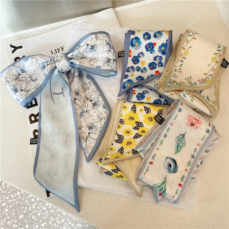 Women Fashion Floral Print Long Ribbon Chiffon Scarf