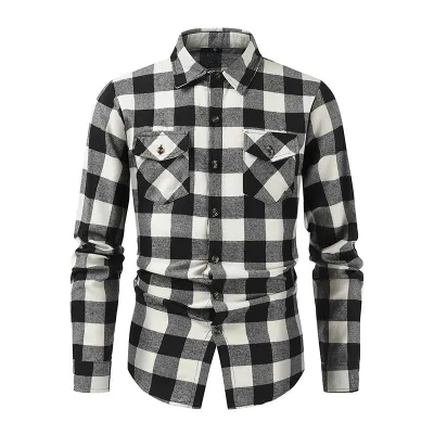 Autumn Winter Men Fashion Punk Plaid Lapel Long Sleeve Cardigan Shirt