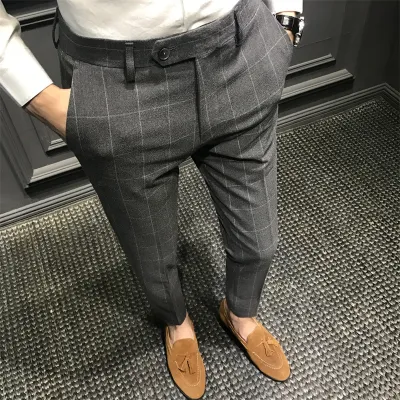 Men Fashion Casual British Style Small Feet Fleece-Lined Pants