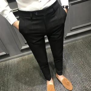 Men Fashion Casual British Style Small Feet Fleece-Lined Pants