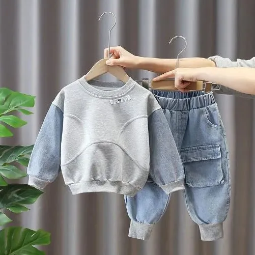 Kids Toddler Boys Fashion Casual Color Matching Long Sleeve Sweatshirt Jeans Set