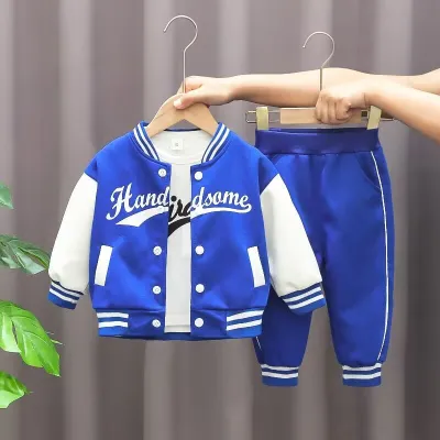 Kids Toddler Boys Fashion Casual Alphabet Print Long Sleeve Coat Trousers Sets