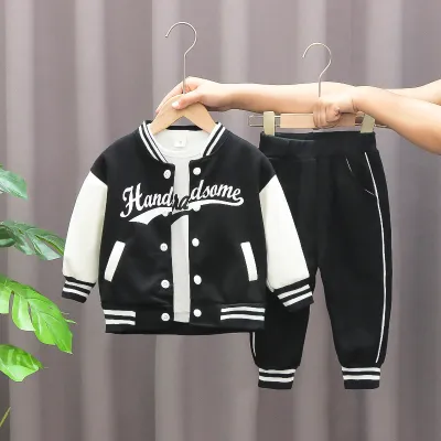 Kids Toddler Boys Fashion Casual Alphabet Print Long Sleeve Coat Trousers Sets