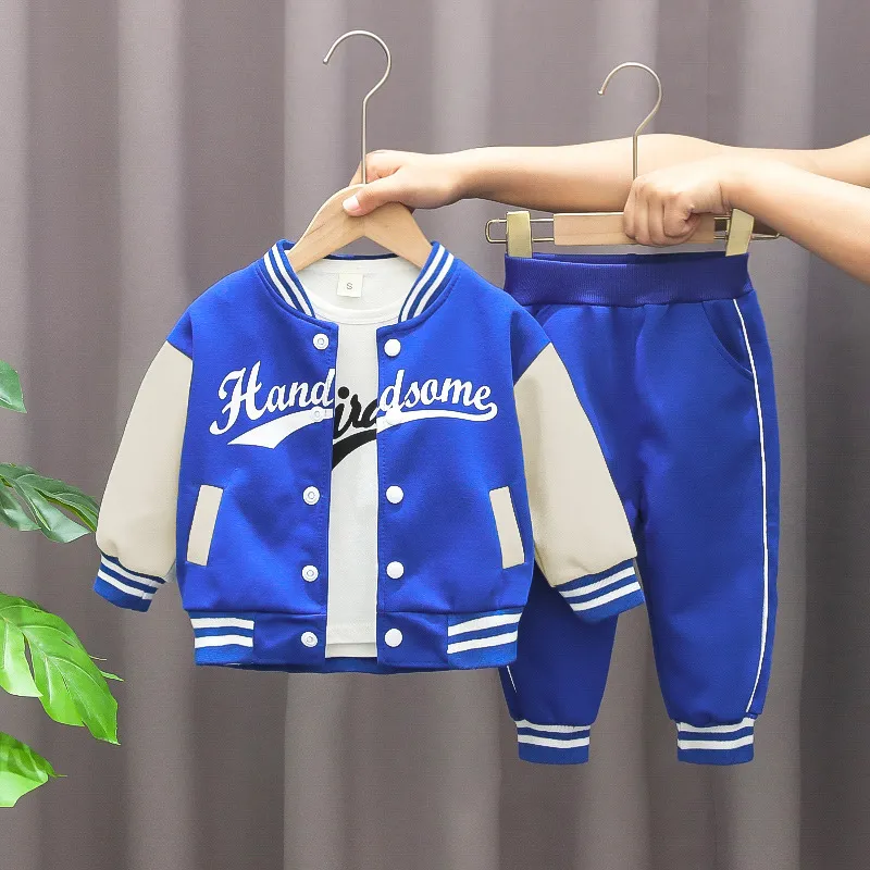 Kids Toddler Boys Fashion Casual Alphabet Print Long Sleeve Coat Trousers Sets