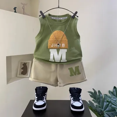 Toddler Boys Fashion Casual Alphabet Print Sleeveless Top Shorts Set Two-Piece Cotton Pullover
