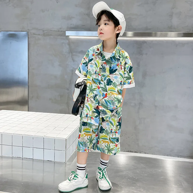Kids Toddler Big Boys Casual Holiday Tiny Flower Print Short Sleeve Lapel Shirt Shorts Sets