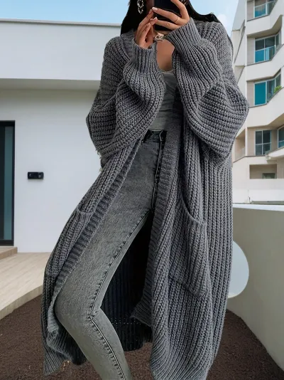 Autumn Winter Women Loose Long Sleeve Knitted Sweater Cardigan Coat