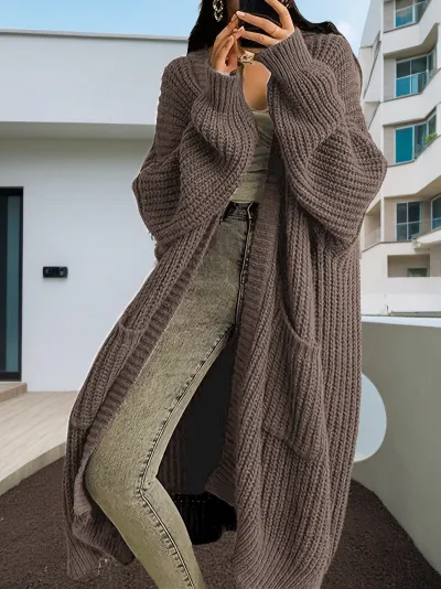 Autumn Winter Women Loose Long Sleeve Knitted Sweater Cardigan Coat