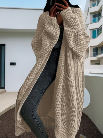 Autumn Winter Women Loose Long Sleeve Knitted Sweater Cardigan Coat